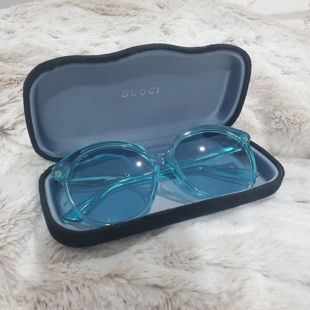 Gucci Core 59mm Round Sunglasses, Color: Blue with velvet case OS
